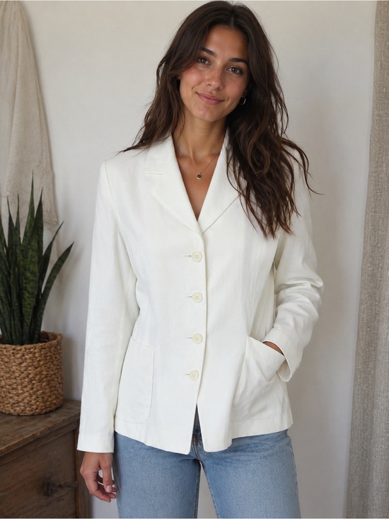Casual Corner Jackets & Blazers - CASUAL CORNER Women’s Size 6 White Linen Blend Vintage Blazer Jacket
